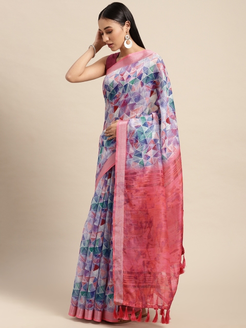 

VASTRANAND Purple & Pink Zari Linen Blend Saree