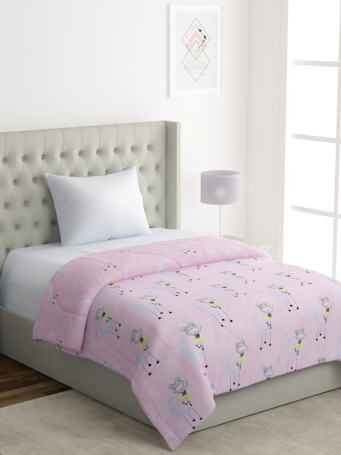 

A Homes Grace Unisex Kids Pink & Yellow Printed AC Room 210 GSM Single Bed Comforter