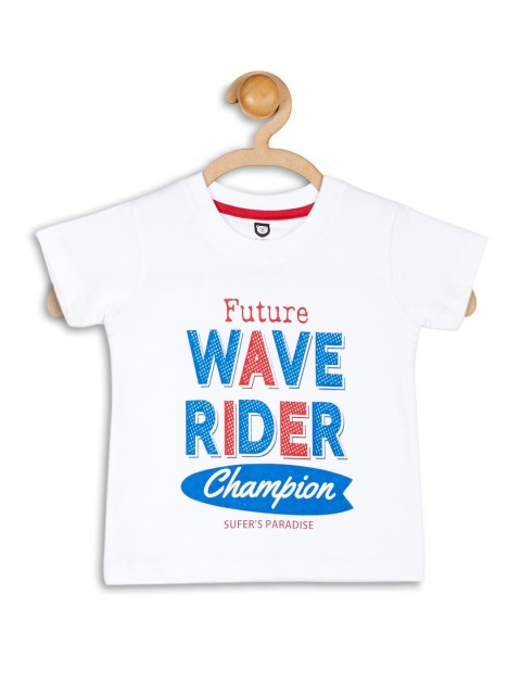 

612 league Boys White Typography Printed T-shirt