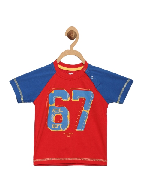 

612 league Boys Red & Blue Printed T-shirt