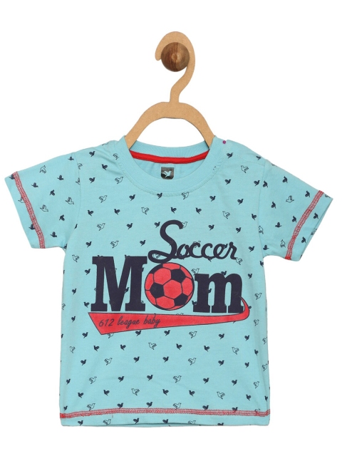 

612 league Boys Turquoise Blue Printed Cotton T-shirt