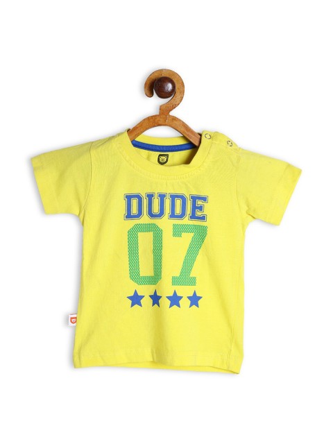 

612 league Boys Yellow & Green Typography Printed Cotton T-shirt