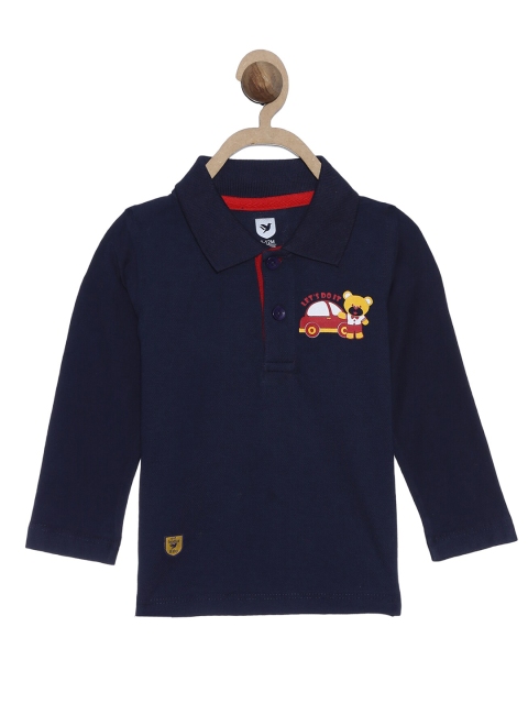 

612 league Boys Navy Blue Polo Collar Regular Fit Cotton T-shirt