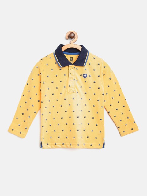 

612 league Boys Yellow & Blue Printed Cotton Polo Collar T-shirt