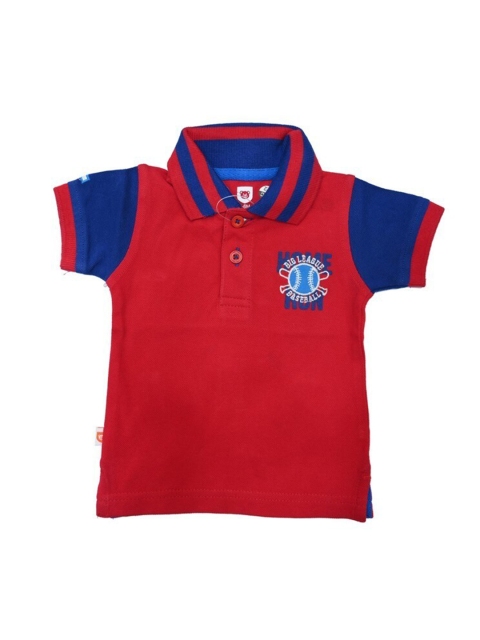 

612 league Boys Red & Blue Colourblocked Polo Collar T-shirt With Emblem Badge