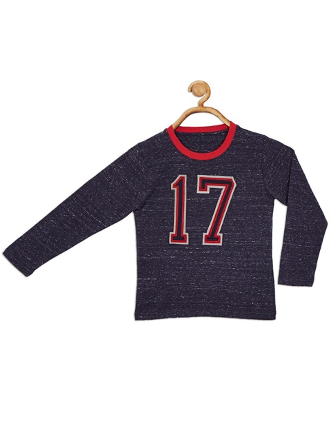 

612 league Boys Navy Blue & Red Typography Printed T-shirt