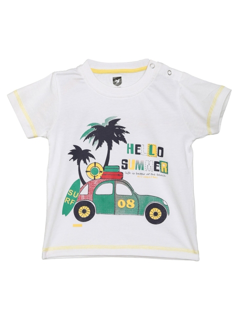 

612 league Boys Off White & Green Printed Regular Fit T-shirt