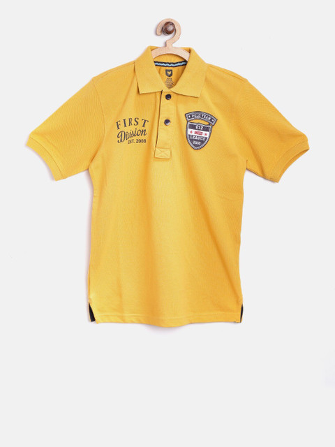 

612 league Boys Yellow Varsity Printed Regular Fit Polo Collar T-shirt