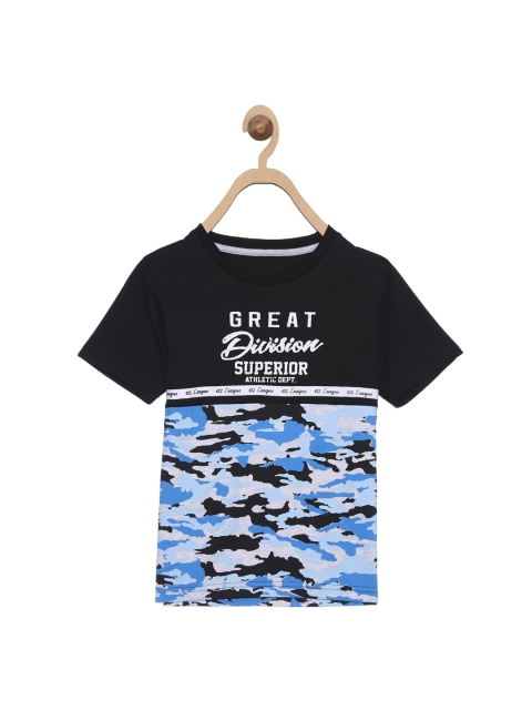 

612 league Boys Black & Blue Camouflage Printed Regular Fit Cotton T-shirt