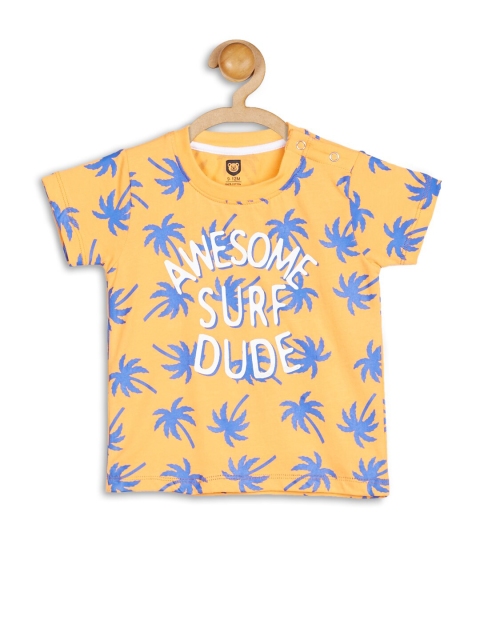

612 league Boys Mustard Yellow & Blue Floral Printed Regular Fit Tropical T-shirt