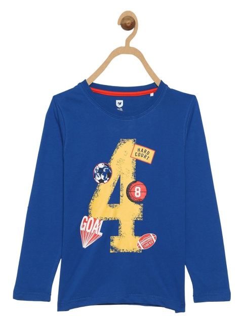 

612 league Boys Blue & Yellow Typography Printed Regular Fit Cotton T-shirt