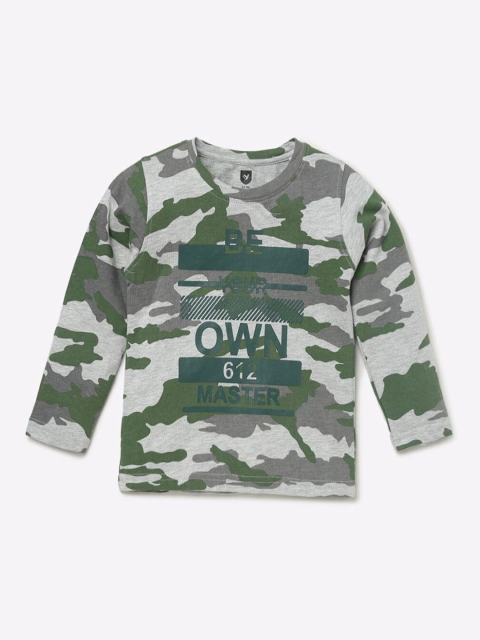 

612 league Boys Grey & Green Camouflage Printed T-shirt