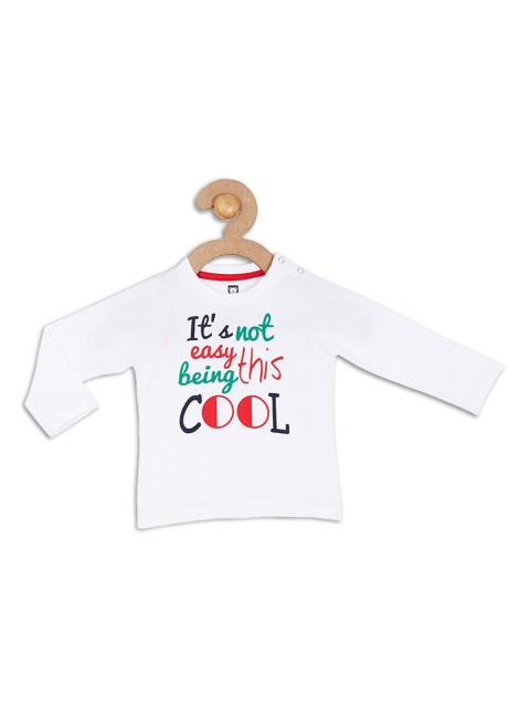 612 league Boys White & Green Typography Printed Cotton T-shirt