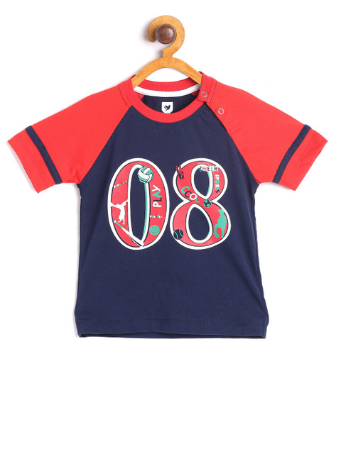 

612 league Boys Navy Blue & Red Typography Printed Regular Fit T-shirt