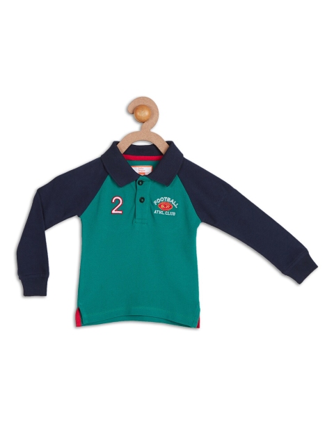 

612 league Boys Green & Navy Blue Polo Collar T-shirt