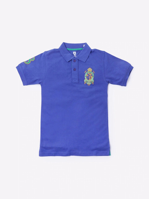 

612 league Boys Blue Printed Polo Collar Applique T-shirt