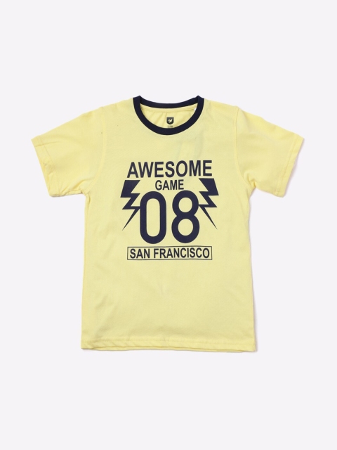 

612 league Boys Yellow Typography Printed Regular Fit T-shirt