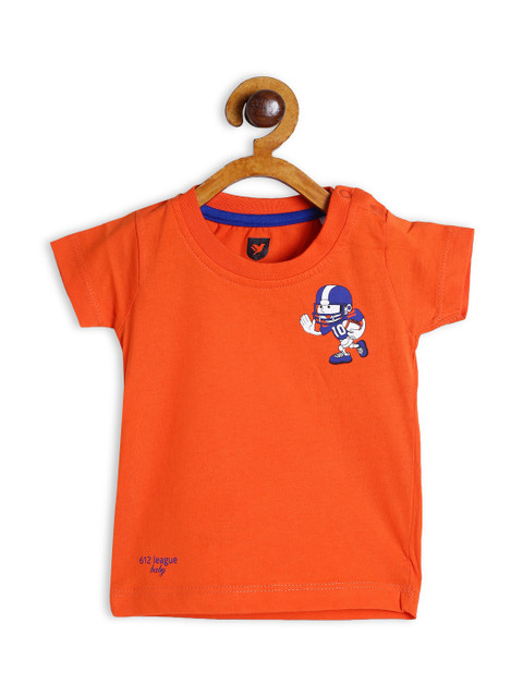 

612 league Boys Orange Regular Fit Cotton T-shirt with Snap Button