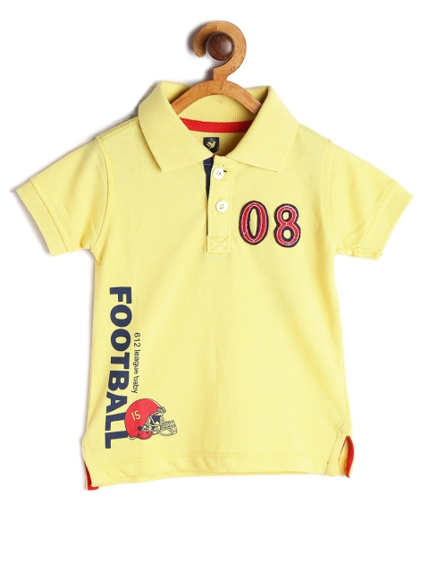 

612 league Boys Yellow & Red Varsity Printed Polo Collar T-shirt