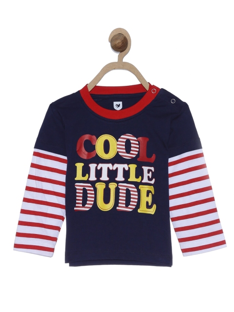 

612 league Boys Navy Blue Typography Printed T-shirt