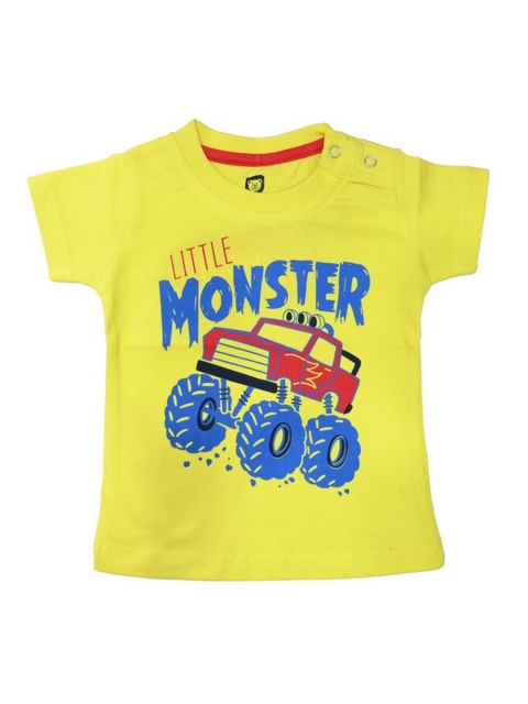 

612 league Boys Yellow & Blue Printed Regular Fit Cotton T-shirt with Snap Button