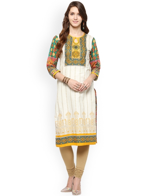 

Jaipur Kurti Women Off-White Printed Straight Kurta