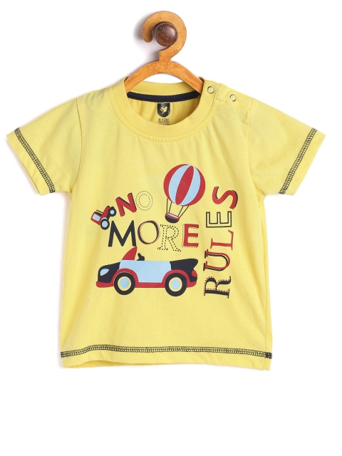 

612 league Boys Yellow Typography Printed Regular Fit Cotton T-shirt with Snap Button