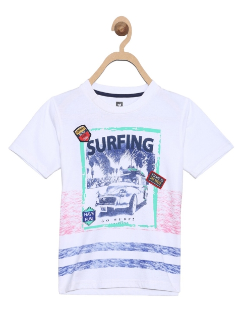 

612 league Boys White & Blue Printed T-shirt