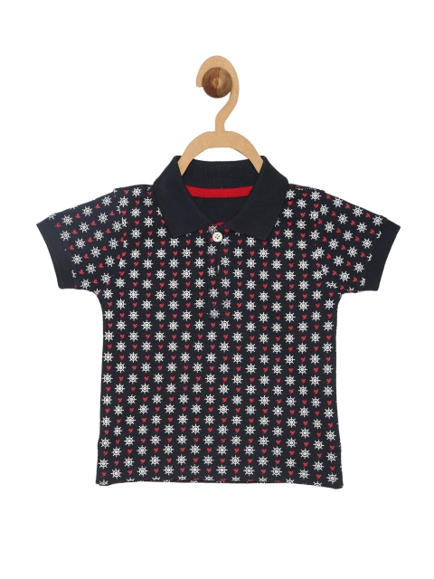 

612 league Boys Navy Blue Printed Polo Collar Pockets T-shirt