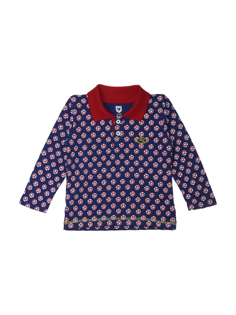 

612 league Boys Blue & Red Printed Polo Collar Regular Fit Cotton T-shirt