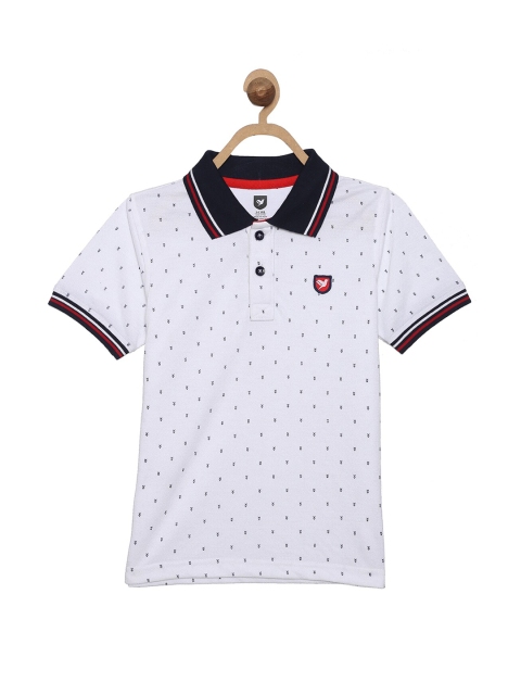 

612 league Boys White Printed Polo Collar T-shirt