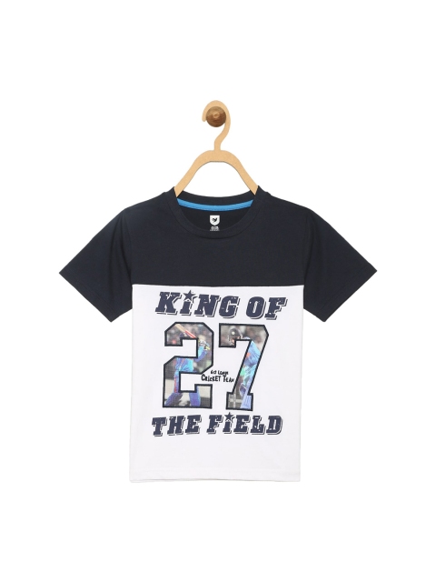 

612 league Boys Navy Blue & White Typography Printed T-shirt