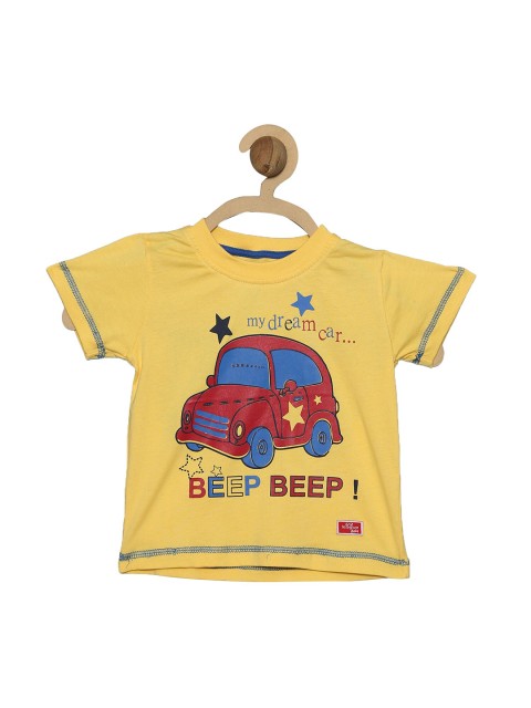 

612 league Boys Mustard Yellow Printed Regular Fit T-shirt