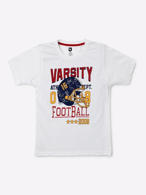 

612 league Boys White & Red Printed Regular Fit Cotton T-shirt