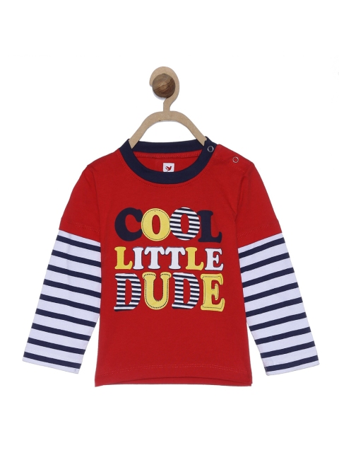 

612 league Boys Red Typography Printed T-shirt