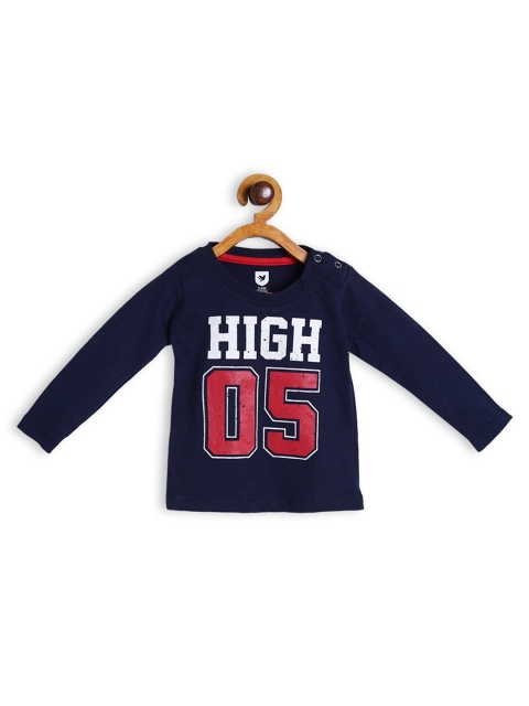 

612 league Boys Navy Blue Varsity Printed T-shirt