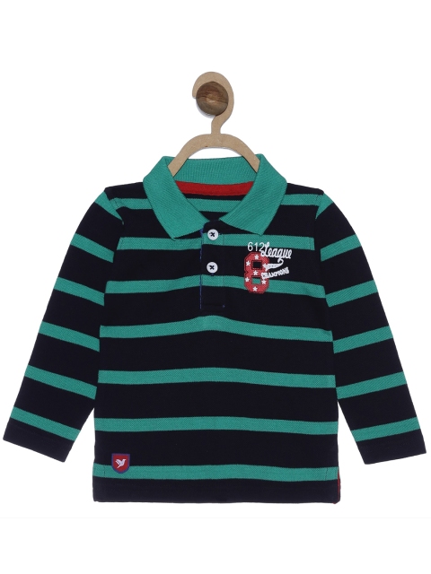 

612 league Boys Green Striped Polo Collar T-shirt
