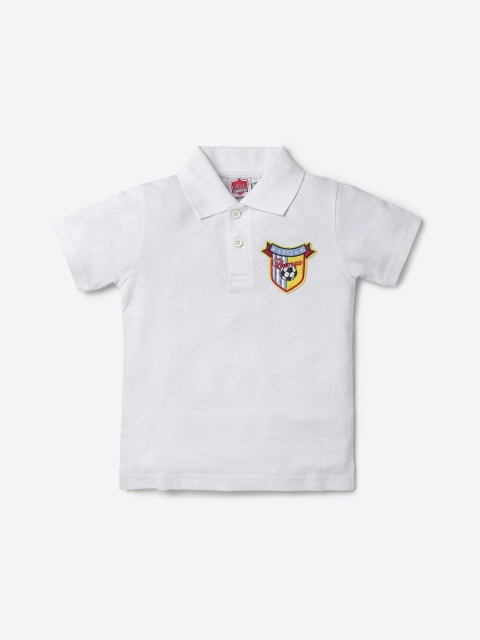 

612 league Boys White Polo Collar Applique Regular Fit Cotton T-shirt