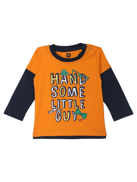 

612 league Boys Orange Typography Printed T-shirt