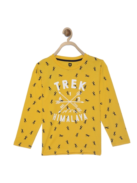 

612 league Boys Mustard Yellow & White Printed T-shirt