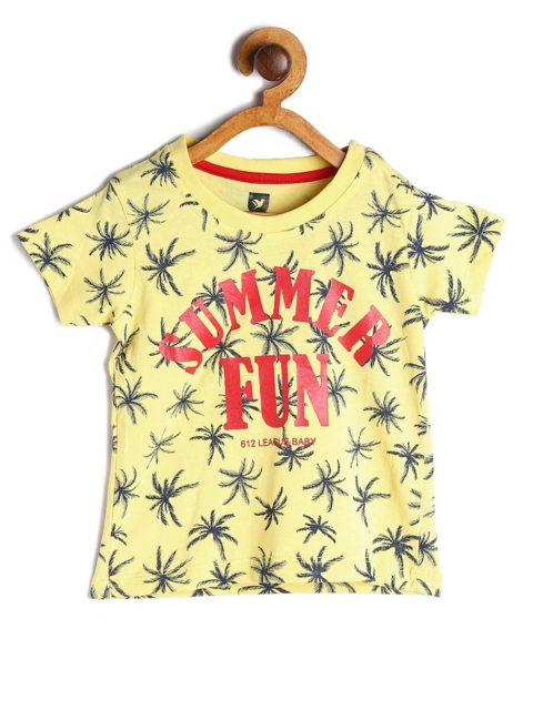 

612 league Boys Yellow Typography Printed T-shirt