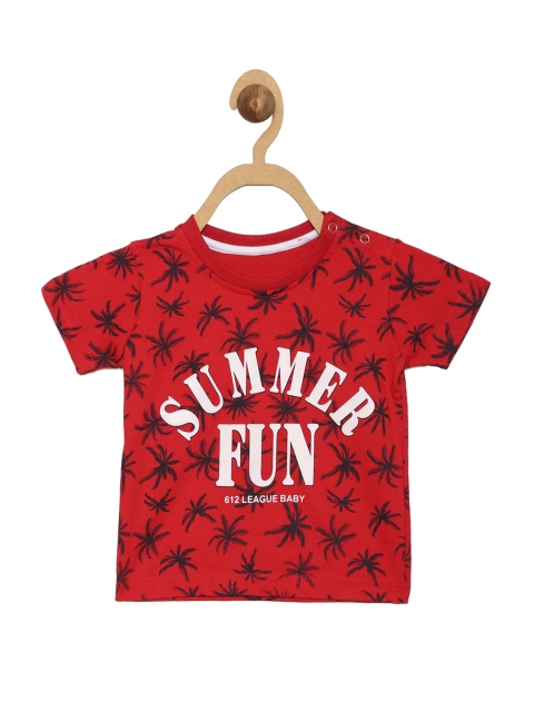 

612 league Boys Red & Black Floral Printed Tropical Regular Fit Cotton T-shirt