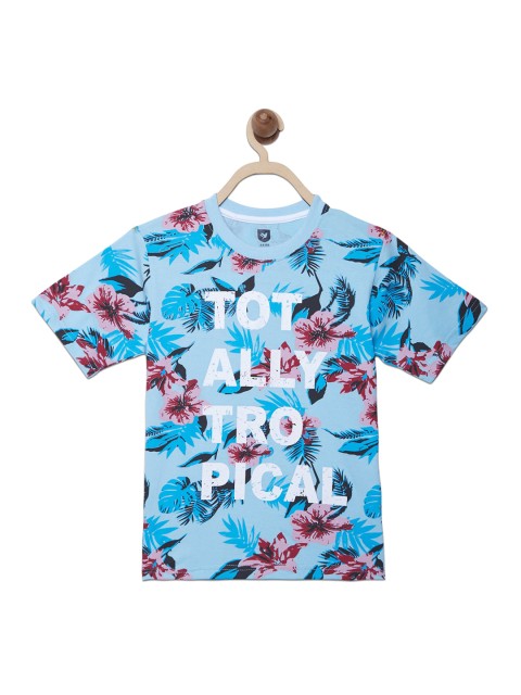 

612 league Boys Blue Floral Printed T-shirt