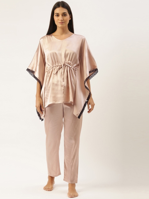 

Bannos Swagger Women Cream-Coloured Solid Kaftan Style Night Suit