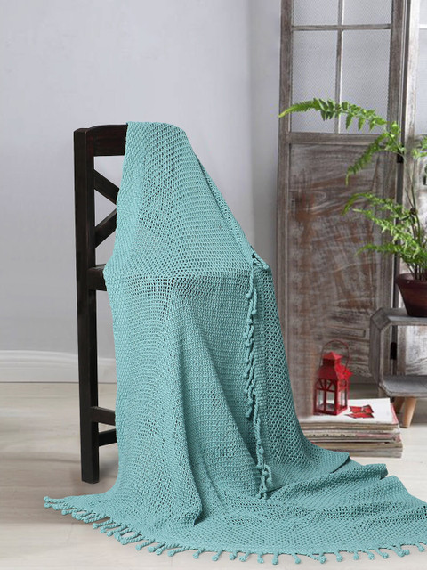 

Mezposh Green Hand Knitted Cotton Sofa Throw