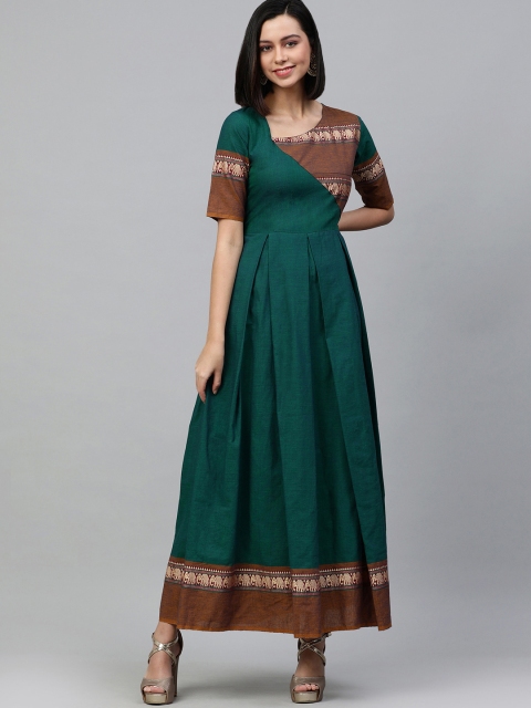 

Swishchick Green Solid Cotton Wrap Ethnic Maxi Dress