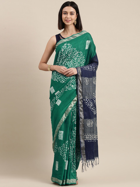 

Pothys Green & Blue Batik Jute Silk Saree