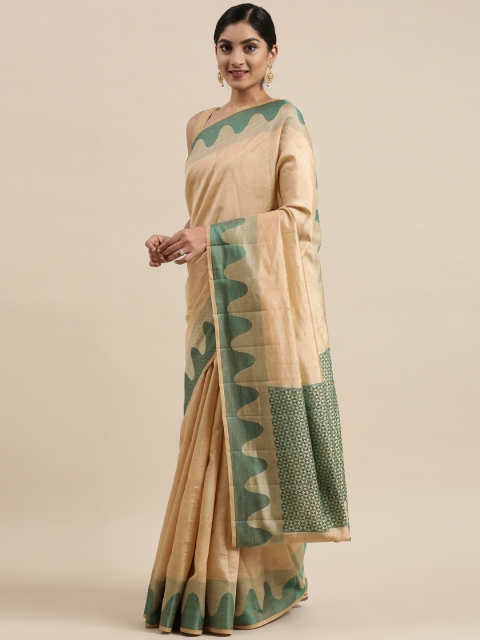 

Pothys Beige & Green Jute Silk Saree