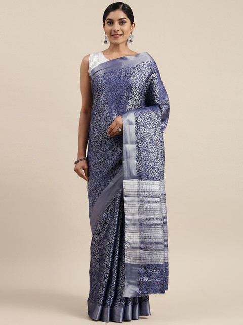 

Pothys Navy Blue & Grey Floral Jute Silk Saree