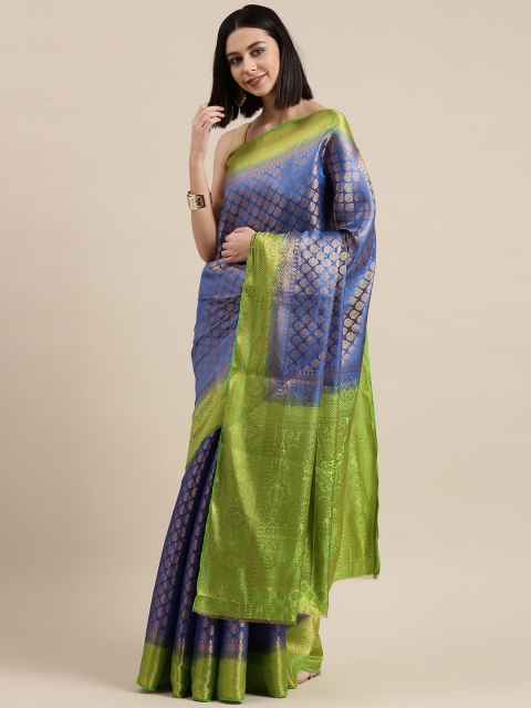 

Pothys Blue & Lime Green Ethnic Motifs Zari Jute Silk Saree